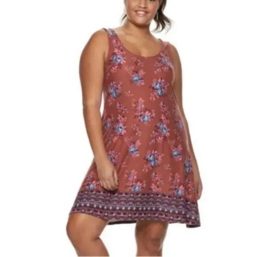 *MUDD* Pink x Blue Floral Sleeveless Cross-Back Sundress Size M